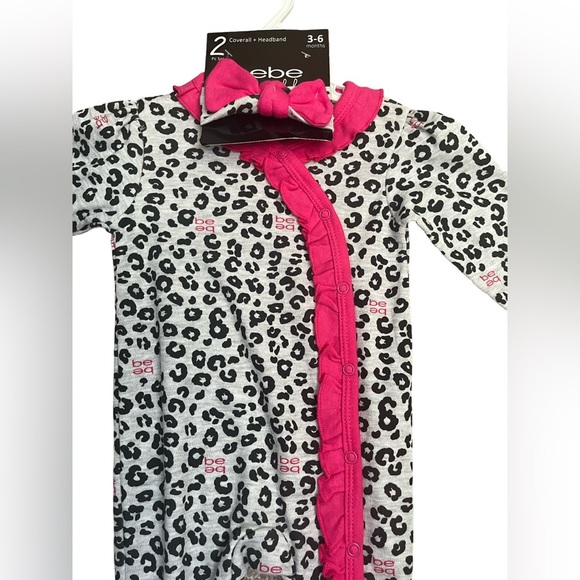 Bebe Girl Sleepwear w/headband. Leopard Pink Grey/black. Size: 3-6 months. NWT. - Picture 2 of 6